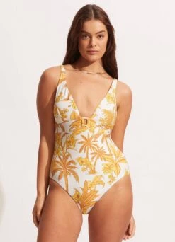 Outlet Seafolly Store 14 Castaway V Neck One Piece - Tuscan Sunset