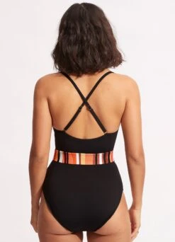 Sun Stripe One Piece With Belt - Black 10 Sun Stripe One Piece With Belt - Black -Outlet Seafolly Store 11028 947 Black 4