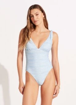Outlet Seafolly Store 26 Summer Crush V Neck One Piece - Powder Blue