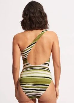 Sun Stripe One Shoulder One Piece - Avocado 13 Sun Stripe One Shoulder One Piece - Avocado -Outlet Seafolly Store 11054 947 Avocado 4