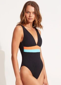 Slice Of Splice Deep V Neck One Piece - Black 10 Slice Of Splice Deep V Neck One Piece - Black -Outlet Seafolly Store 11067 990 Black 3