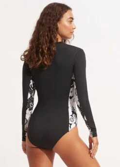 Summer Of Love Zip Front Surfsuit - Black 9 Summer Of Love Zip Front Surfsuit - Black -Outlet Seafolly Store 11068 928 Black 4