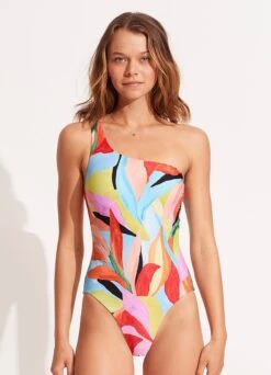 Tropfest Reversible One Shoulder One Piece - Aquamarine -Outlet Seafolly Store 11070 978 Aquamarine 3