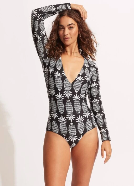 Corsica V Neck Long Sleeve Surfsuit - Black -Outlet Seafolly Store 11074 810 Black 3