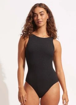 Sea Dive High Neck One Piece - Black