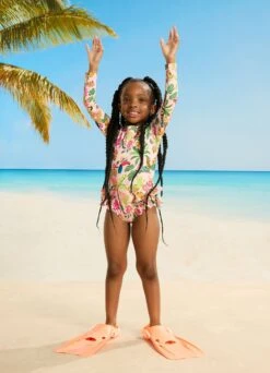 Tropical Dreams Girls Frill Hip Paddlesuit - Trop Pink