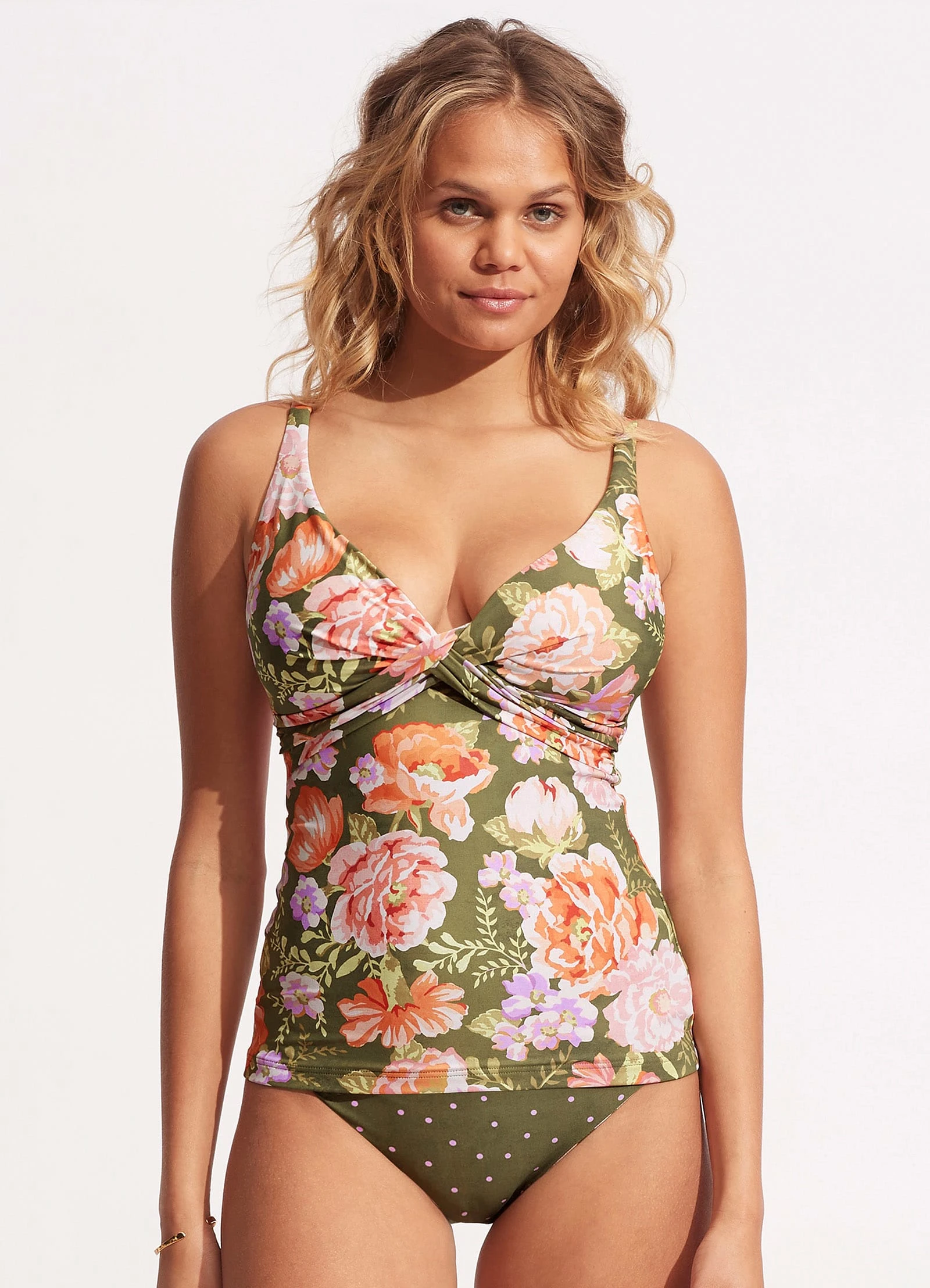 Paradise Garden DD Wrap Front Tankini Top - Avocado 4 Paradise Garden DD Wrap Front Tankini Top - Avocado - Image 2