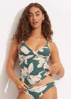 Outlet Seafolly Store 34 Fleur De Bloom Wrap Front Tankini Top - Evergreen