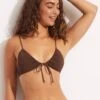 Sea Dive Drawstring Neck Bralette - Tiramisu