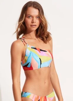 Tropfest One Shoulder Top With Tie - Aquamarine 10 Tropfest One Shoulder Top With Tie - Aquamarine -Outlet Seafolly Store 31394 978 Aquamarine 3