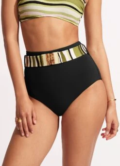 Sun Stripe High Waisted Pant With Belt - Avocado -Outlet Seafolly Store 40686 947 Avocado 3