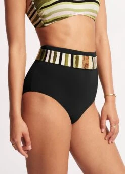 Sun Stripe High Waisted Pant With Belt - Avocado -Outlet Seafolly Store 40686 947 Avocado 4