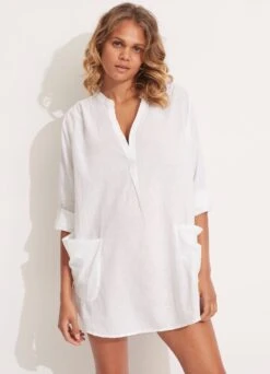 Boyfriend Beach Shirt - White -Outlet Seafolly Store 52815 TO White 4