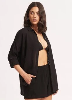 Classic Beach Shirt - Black -Outlet Seafolly Store 54027 TO Black 3