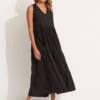 Cotton Poplin Maxi Dress - Black
