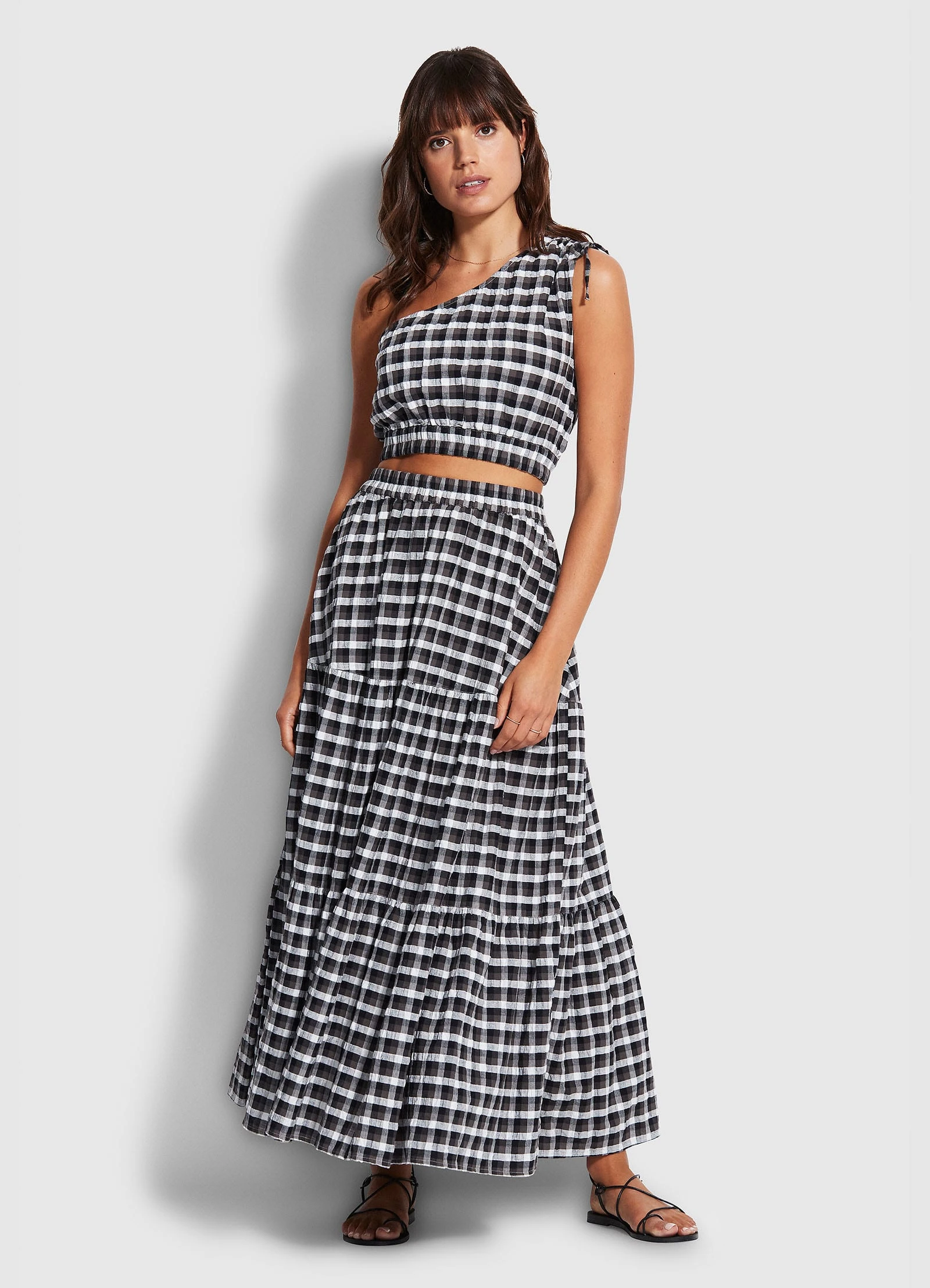Gingham Tiered Skirt - Black 4 Gingham Tiered Skirt - Black - Image 2