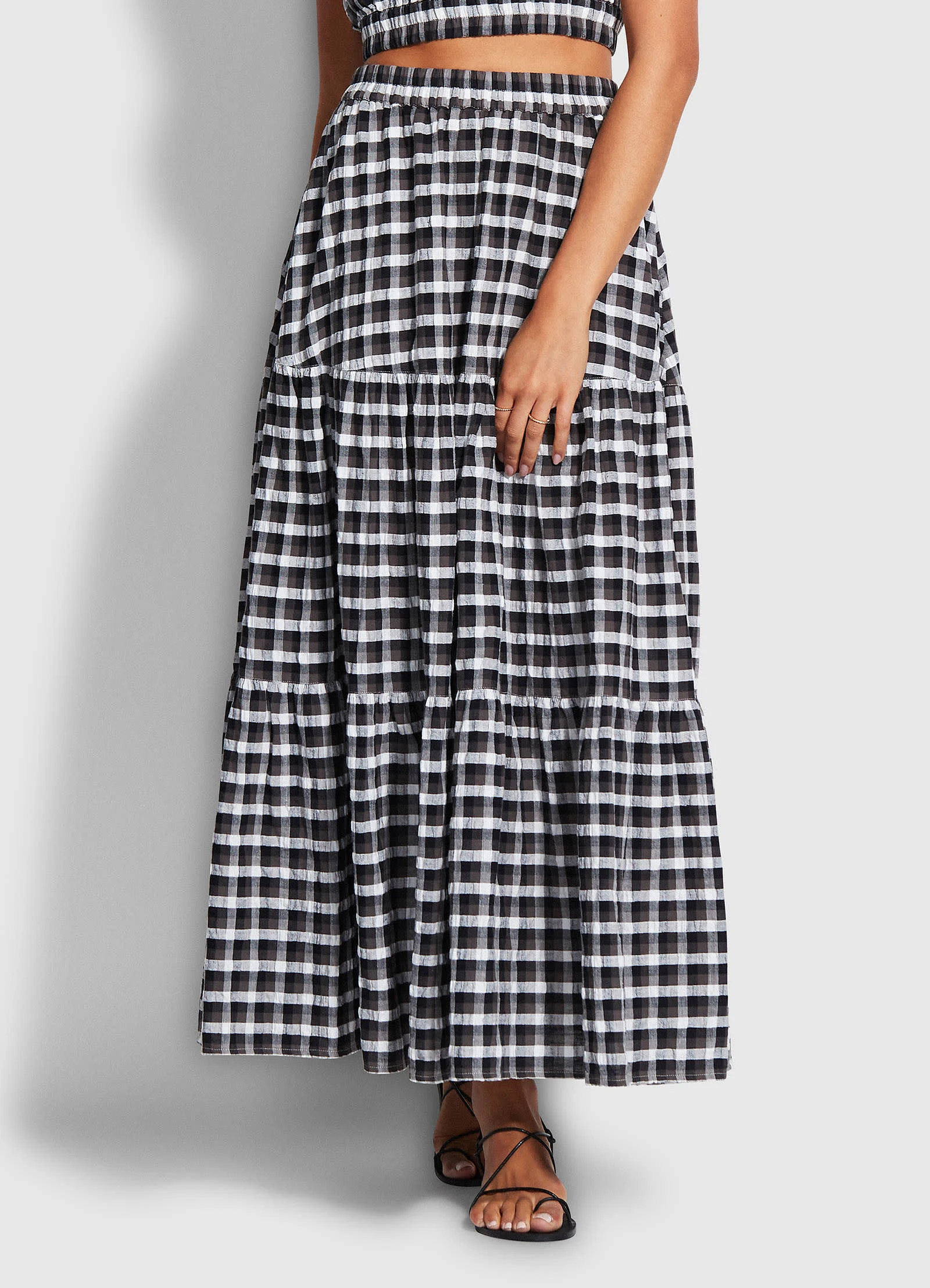 Gingham Tiered Skirt - Black 5 Gingham Tiered Skirt - Black - Image 3