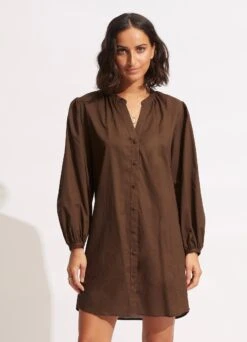 Palms Cover Up - Chocolate 12 Palms Cover Up - Chocolate -Outlet Seafolly Store 54689 CU Chocolate 4