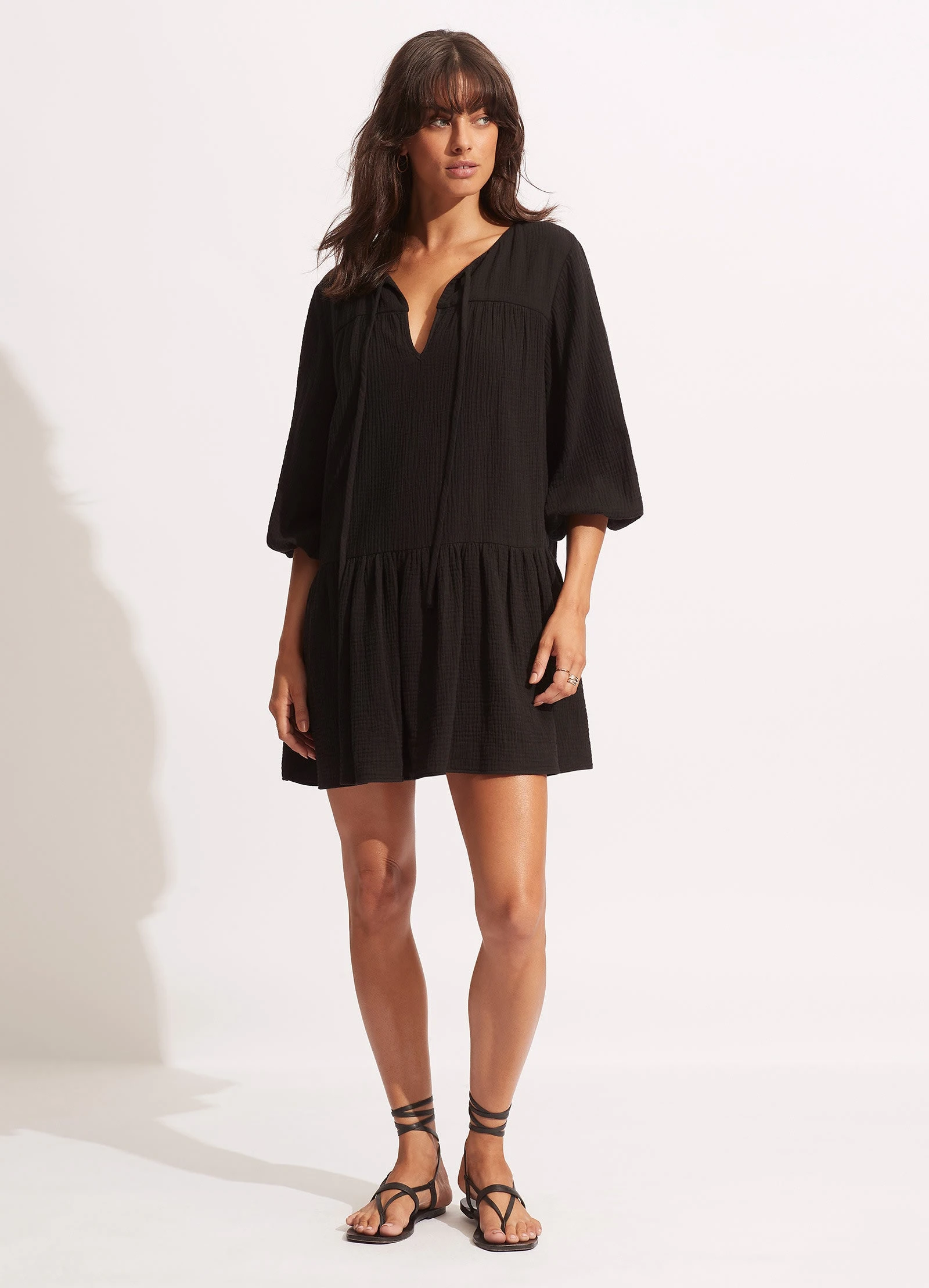 Fallow Textured Cotton Cover Up - Black 3 Fallow Textured Cotton Cover Up - Black