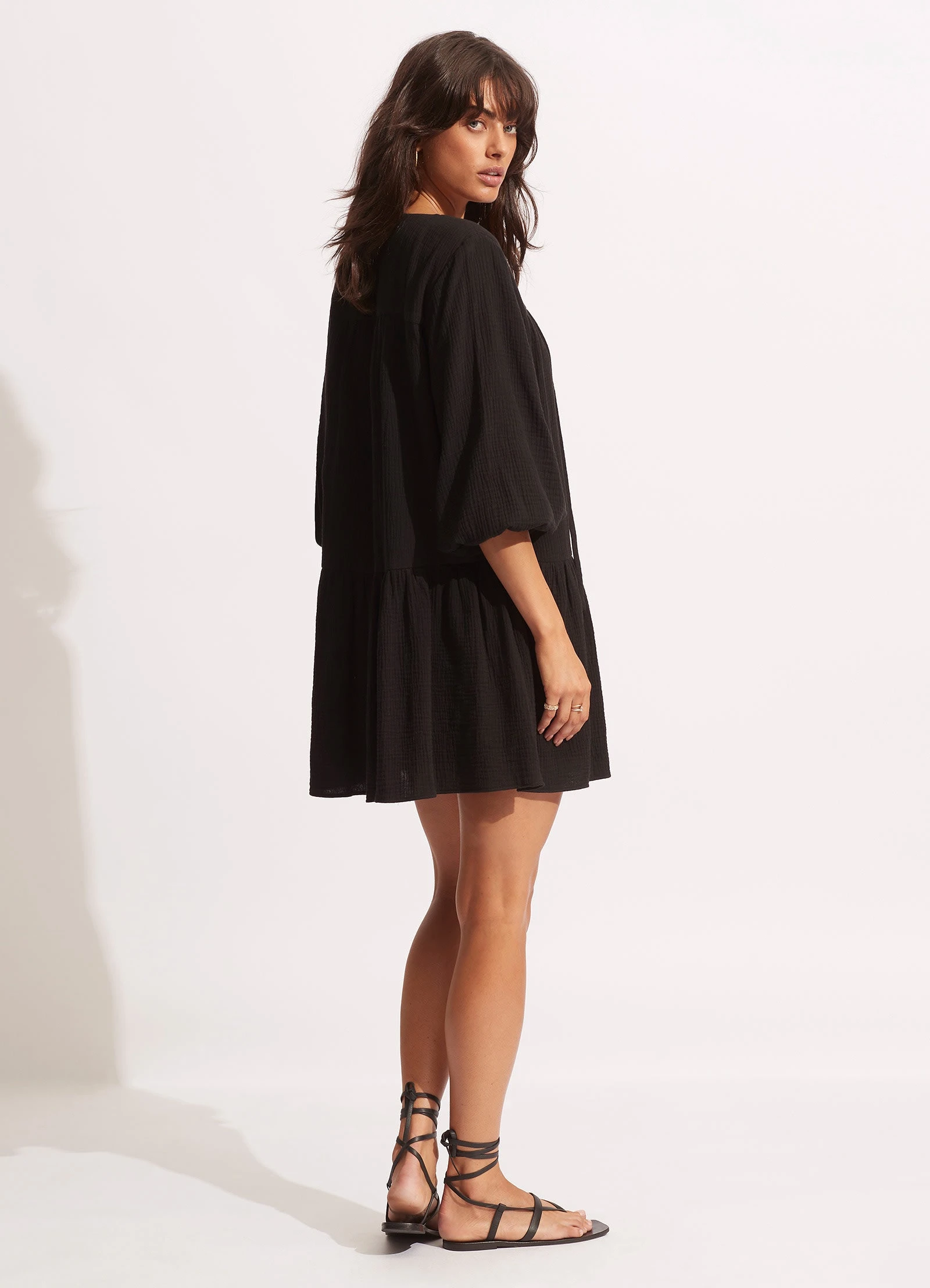 Fallow Textured Cotton Cover Up - Black 5 Fallow Textured Cotton Cover Up - Black - Image 3