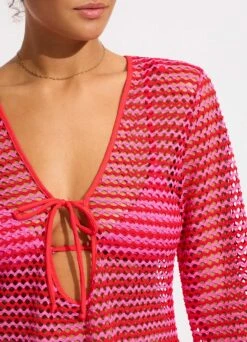 Mesh Effect Cover Up - Chilli Red -Outlet Seafolly Store 55190 CU Chilli 20Red 6