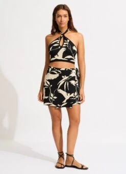 Birds Of Paradise Mini Wrap Skirt - Black