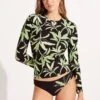 Palm Paradise Long Sleeve Sunvest - Black 2 Palm Paradise Long Sleeve Sunvest - Black -Outlet Seafolly Store 60278 028 Black 3